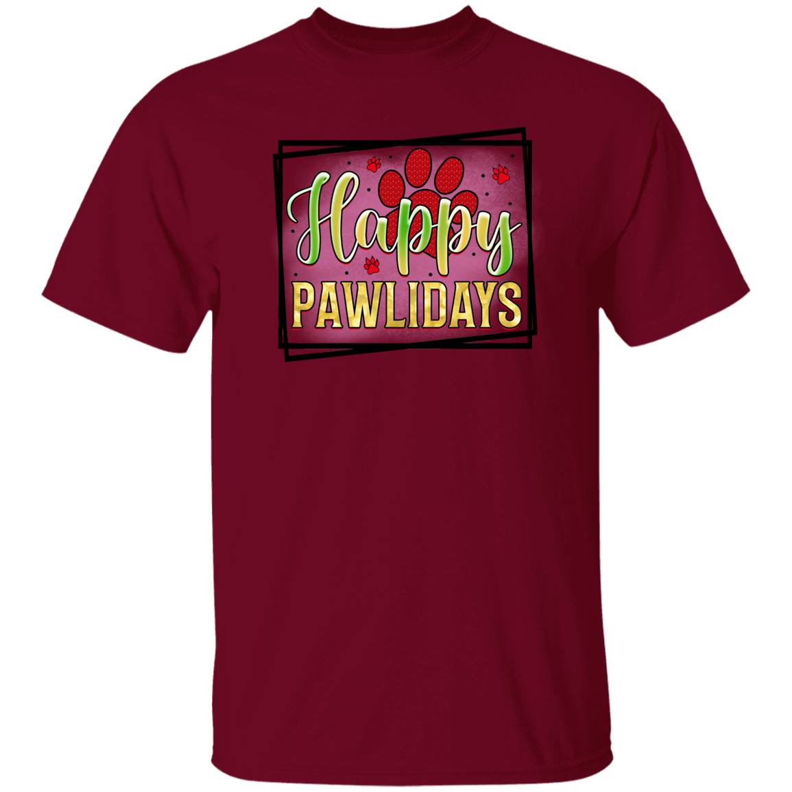 Happy Pawlidays Paw Print Christmas Dog T-Shirt