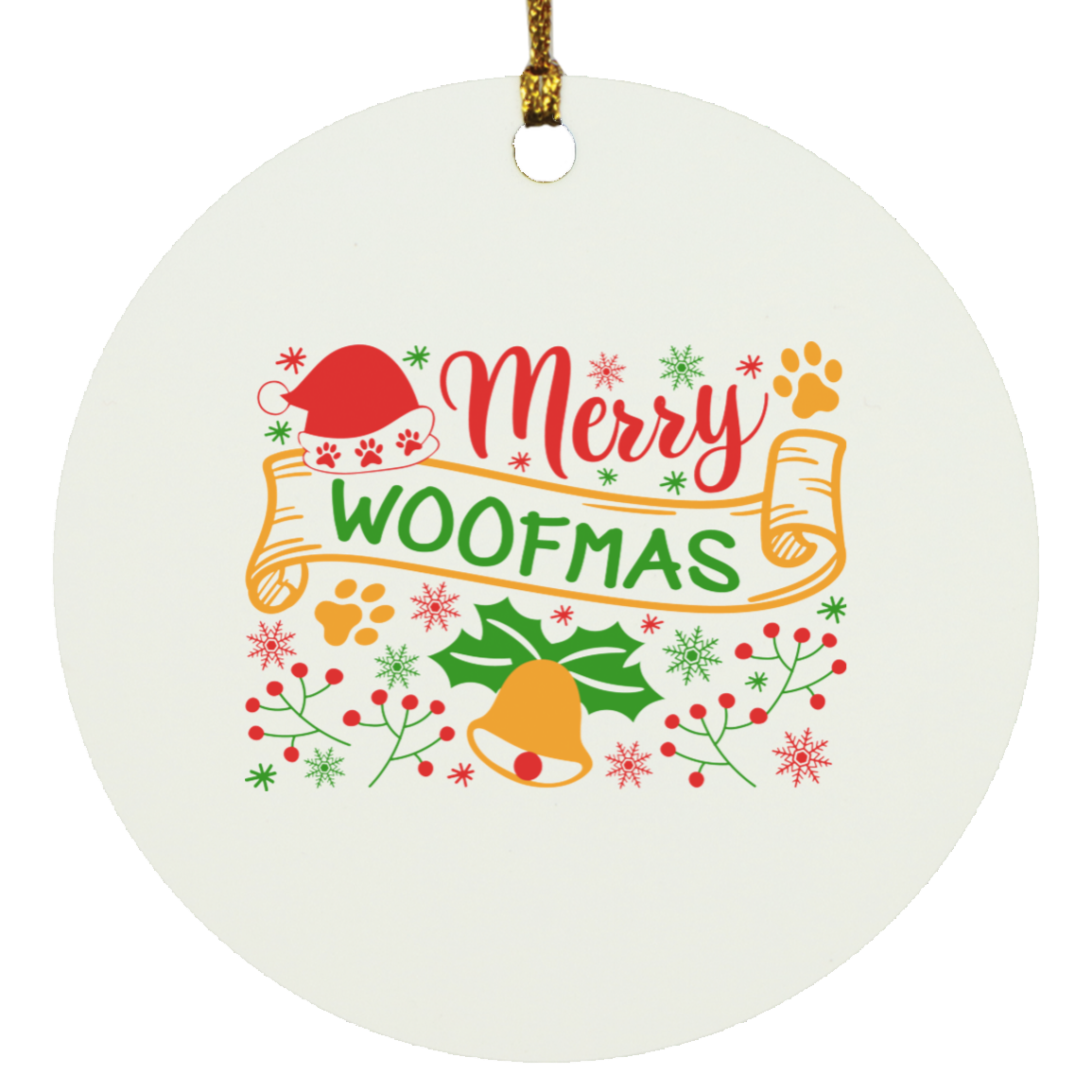 Merry Woofmas Christmas Dog Circle Ornament