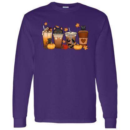 Kitten Fall Halloween Coffee Long Sleeve T-Shirt