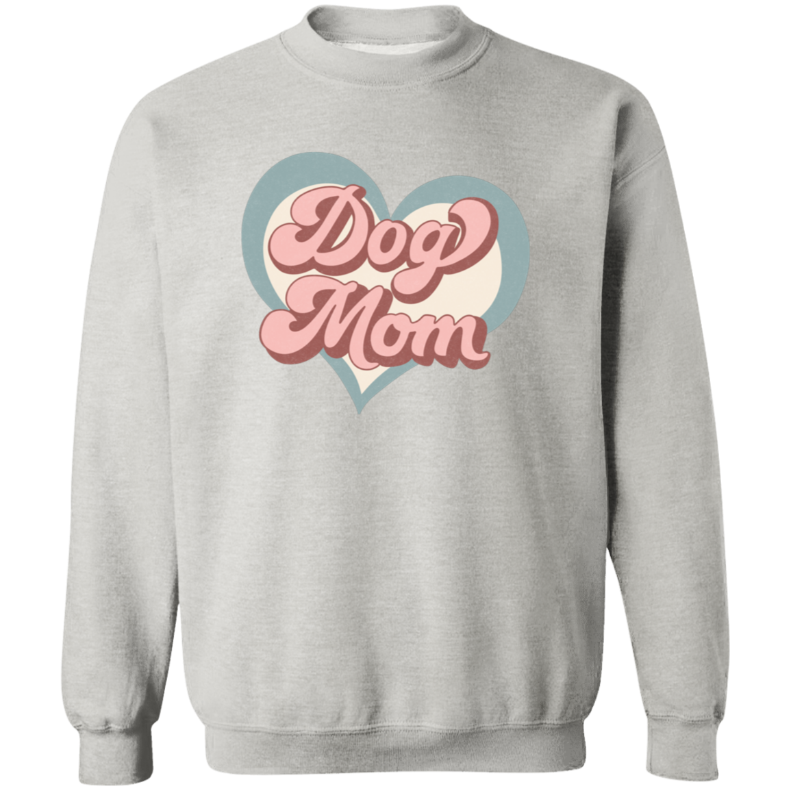 Dog Mom Retro Print with Hearts Crewneck Pullover Sweatshirt