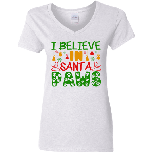 I Believe in Santa Paws Christmas Dog Christmas Ladies' V-Neck T-Shirt