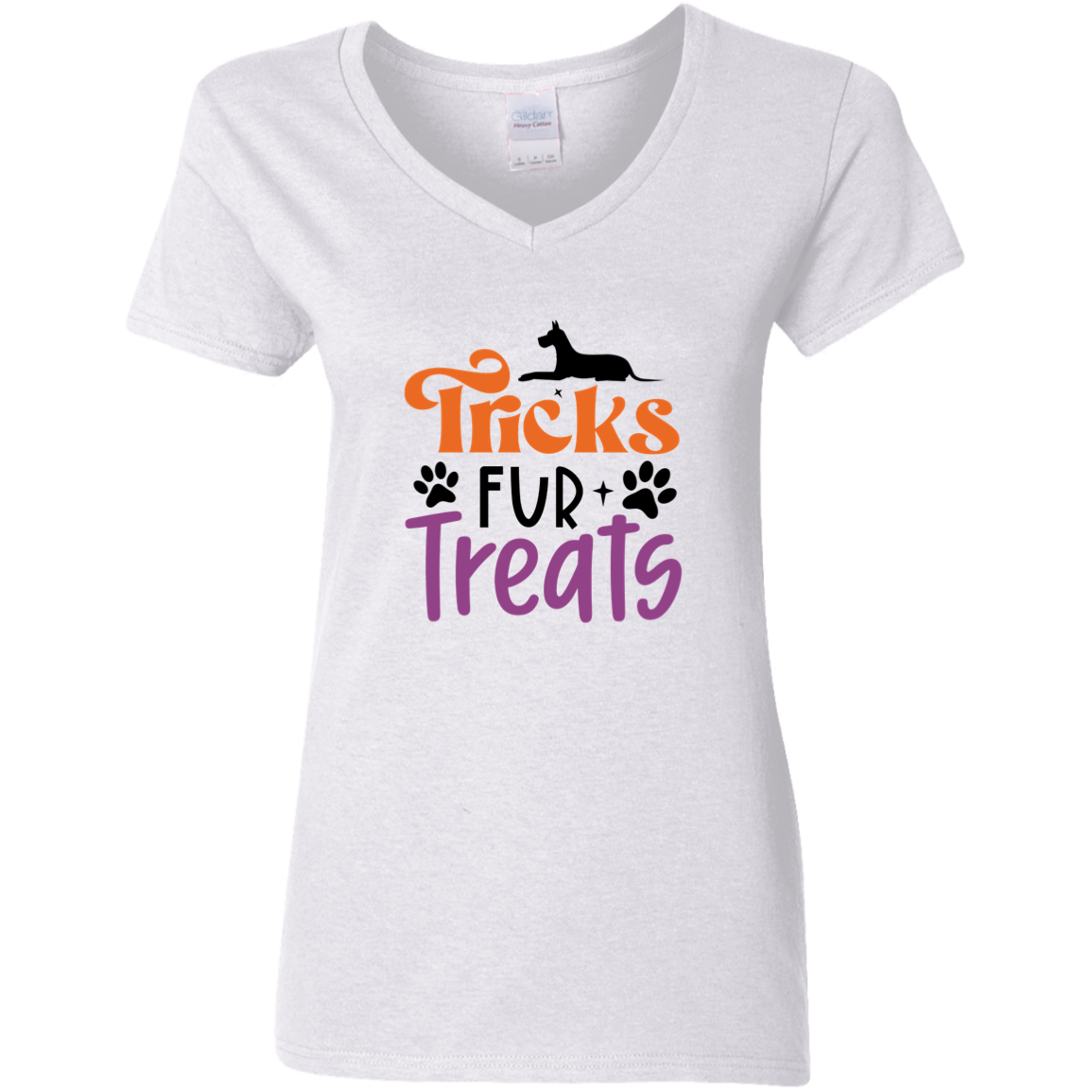 Tricks Fur Treats Halloween Dog Halloween Dog Ladies' V-Neck T-Shirt