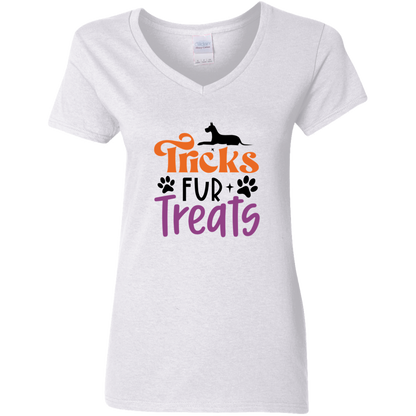 Tricks Fur Treats Halloween Dog Halloween Dog Ladies' V-Neck T-Shirt