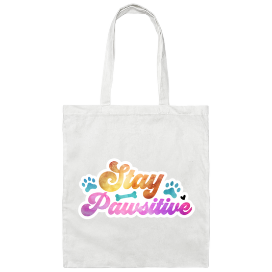 Stay Pawsitive Dog Watercolor Canvas Tote Bag