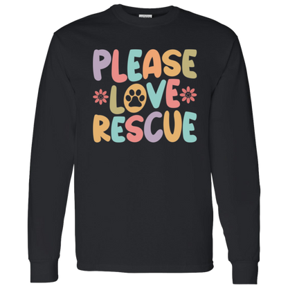 Please Love Rescue Dog Paw Print Long Sleeve T-Shirt