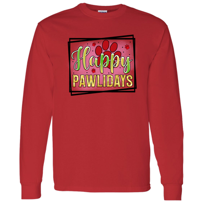 Happy Pawlidays Paw Print Dog Christmas Long Sleeve T-Shirt