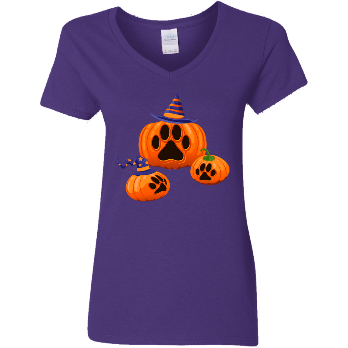 Halloween Paw Print Pumpkin Ladies' 5.3 oz. V-Neck T-Shirt