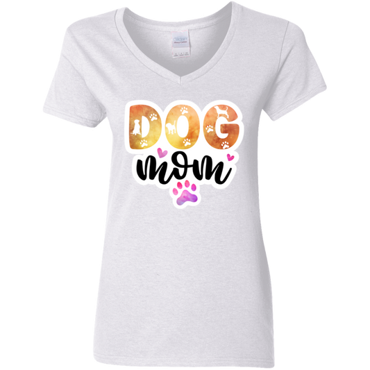 Dog Mom Watercolor Paw Print Ladies' V-Neck T-Shirt