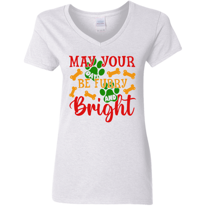 May Your Days Be Furry and Bright Dog Christmas Ladies' V-Neck T-Shirt