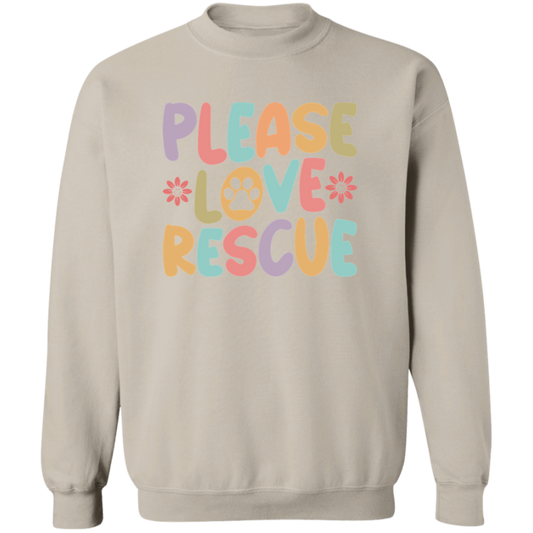 Please Love Rescue Dog Paw Print Crewneck Pullover Sweatshirt