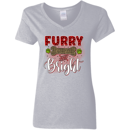 Furry & Bright Dog Christmas Ladies' V-Neck T-Shirt