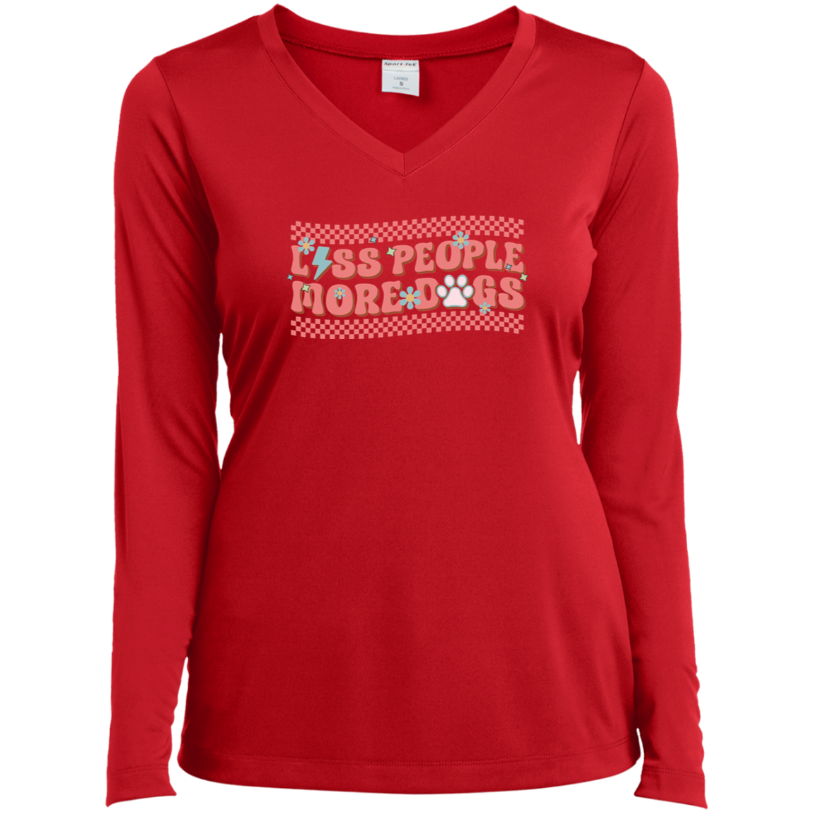 Less People More Dogs  Ladies’ Long Sleeve Performance V-Neck Tee