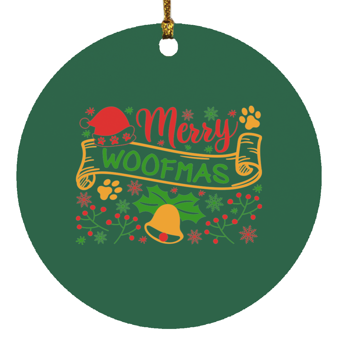 Merry Woofmas Christmas Dog Circle Ornament