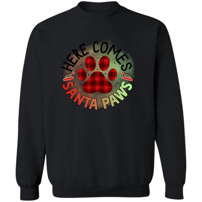 Here Comes Santa Paws Dog Christmas Crewneck Pullover Sweatshirt