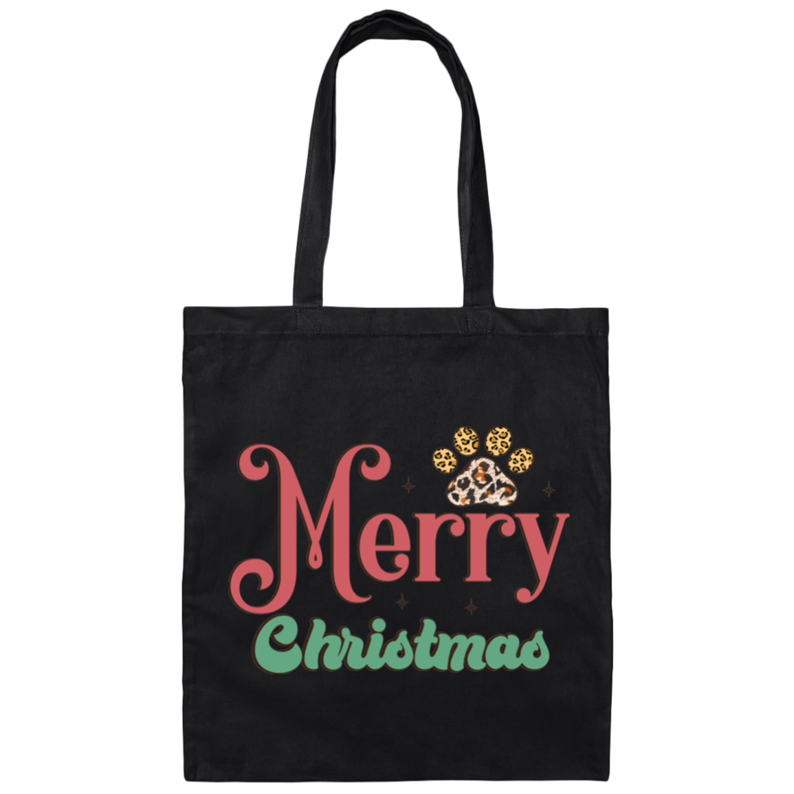 Merry Christmas Paw Print Dog Canvas Tote Bag