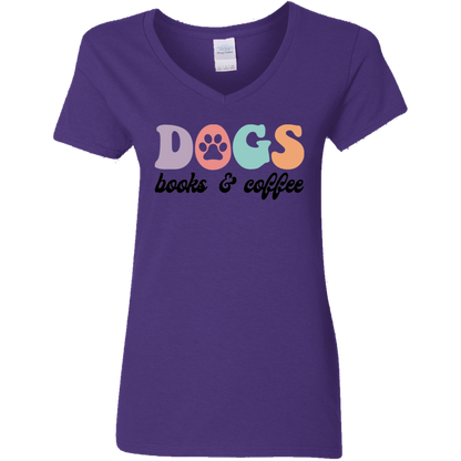 Dogs Books & Coffee Ladies' V-Neck T-Shirt
