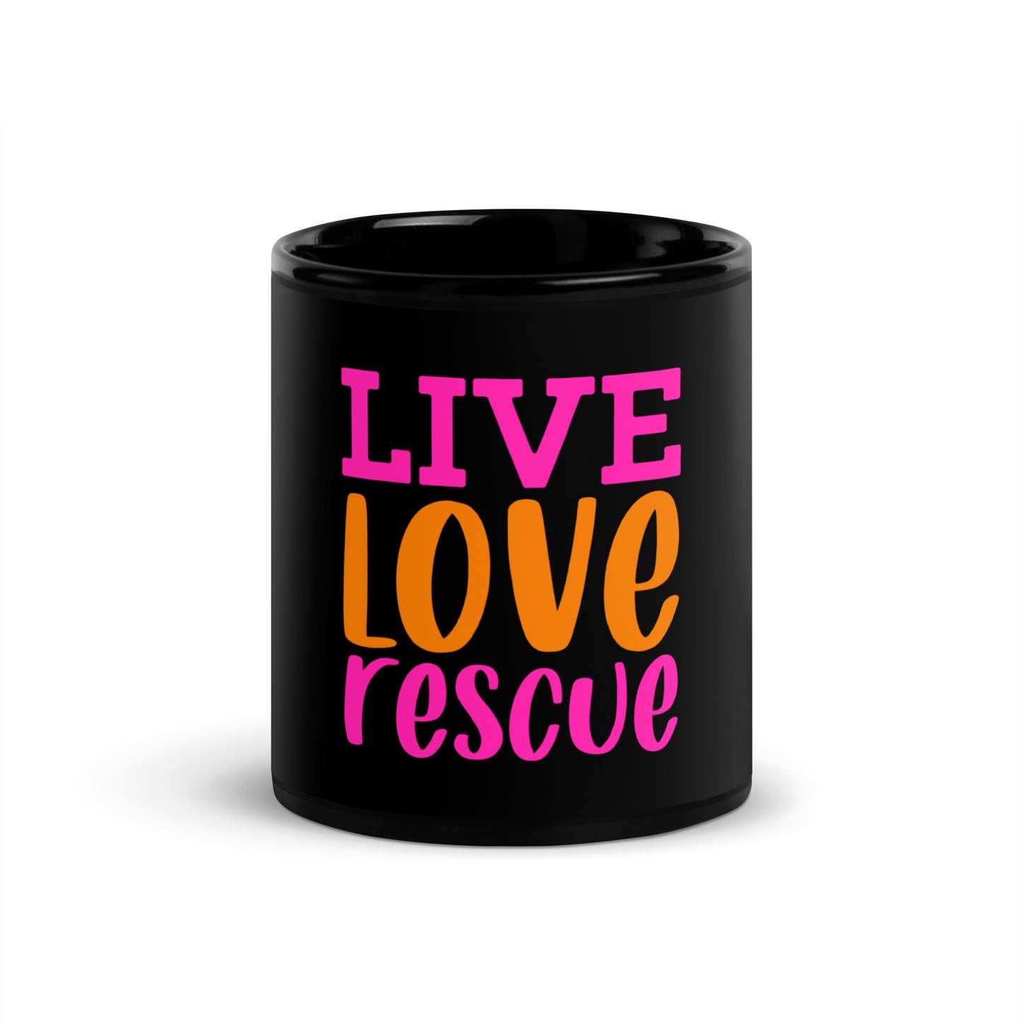 Live Love Rescue Colored Black Glossy Mug