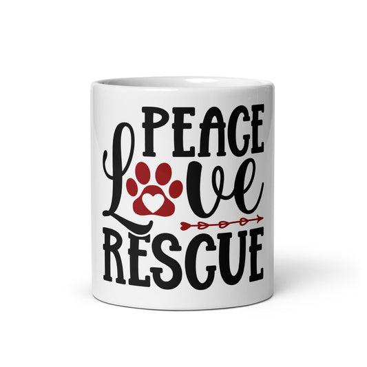 Peace Love Rescue White Glossy Mug