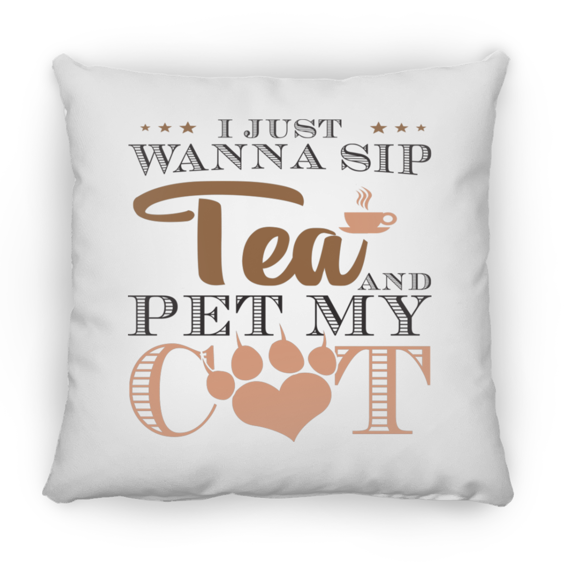 Tea and Cat - Large Square Pillow