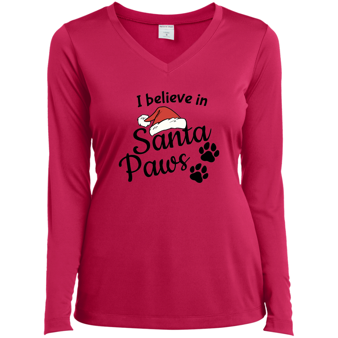 I Believe in Santa Paws - Ladies Long Sleeve V-Neck