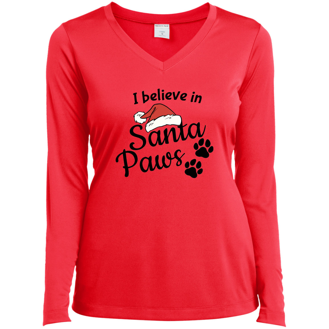I Believe in Santa Paws - Ladies Long Sleeve V-Neck