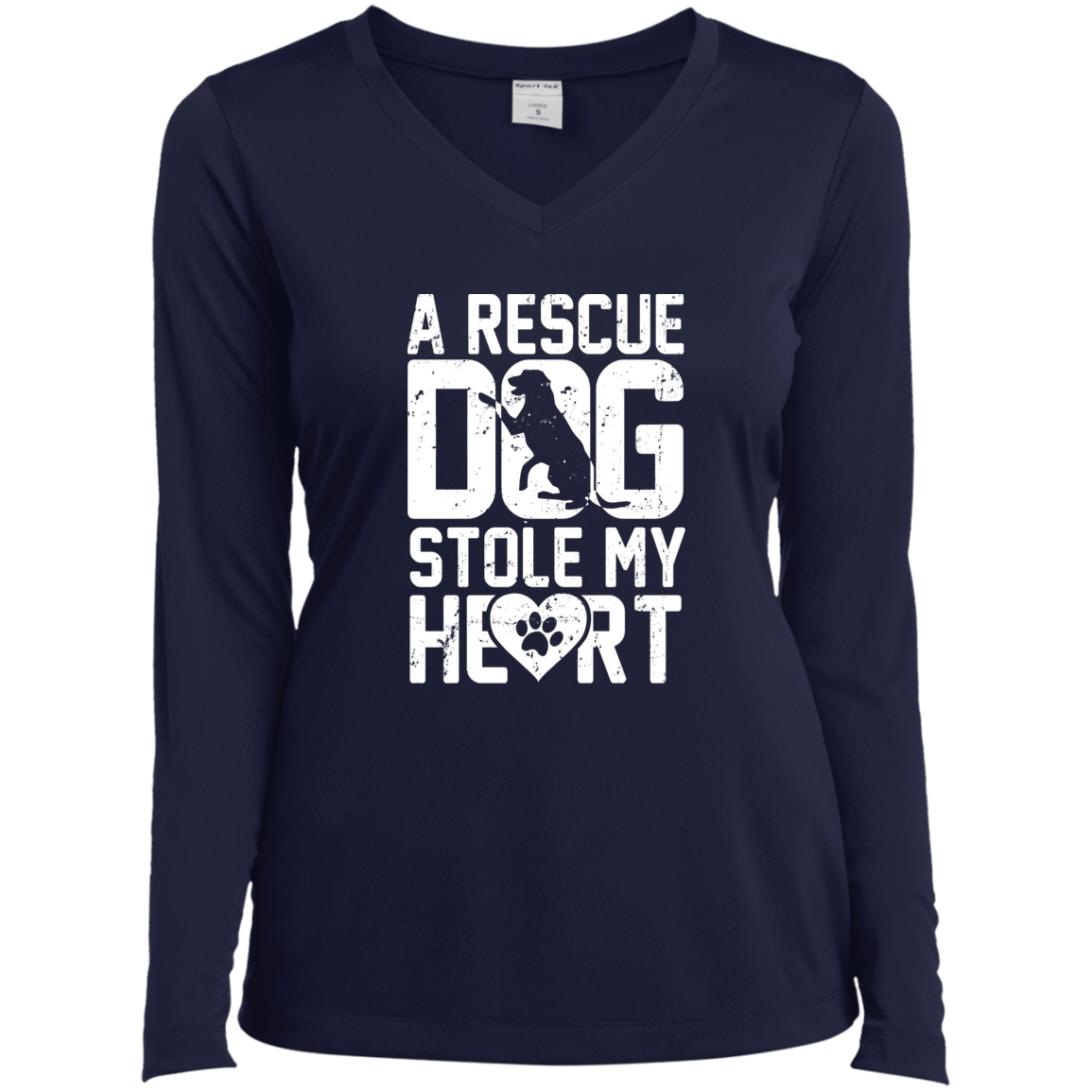 A Rescue Dog Stole My Heart  - Long Sleeve Ladies V Neck.