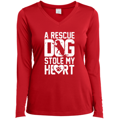 A Rescue Dog Stole My Heart  - Long Sleeve Ladies V Neck.
