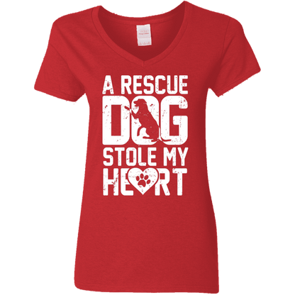 A Rescue Dog Stole My Heart - Ladies V Neck.