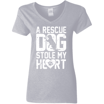 A Rescue Dog Stole My Heart - Ladies V Neck.