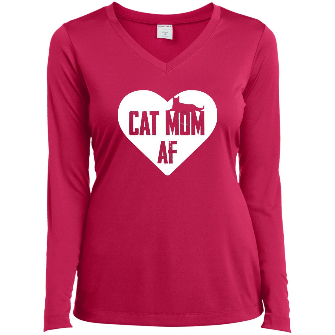 Cat Mom AF  - Long Sleeve Ladies V Neck.