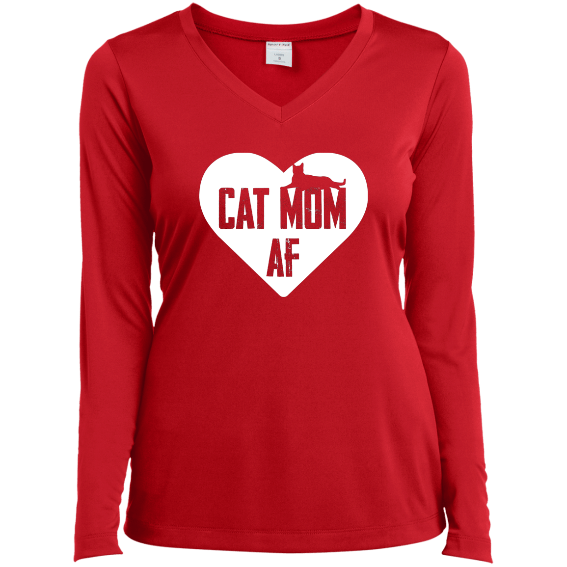 Cat Mom AF  - Long Sleeve Ladies V Neck.