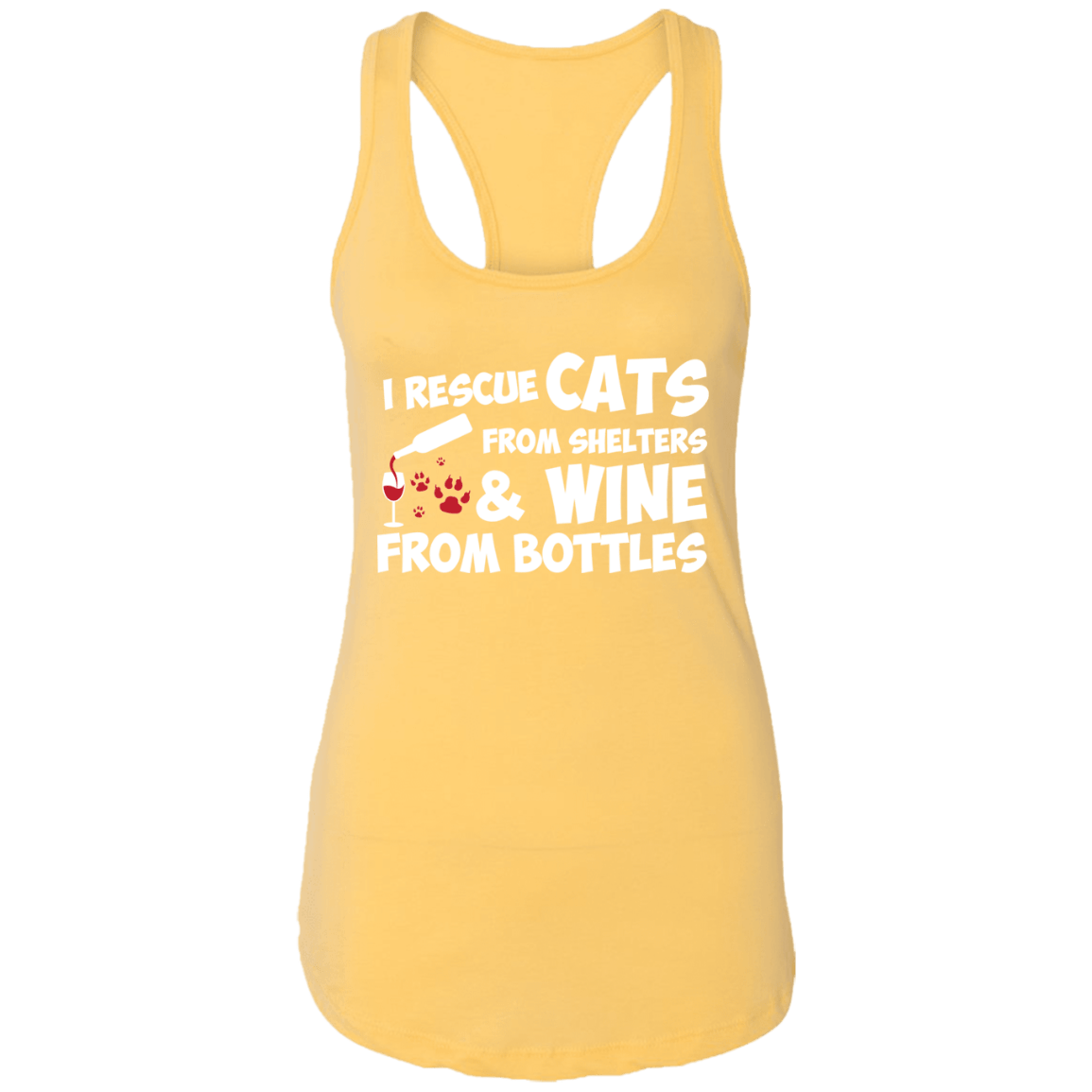 I Rescue Cats And Wine - Ladies Racer Back Tank.