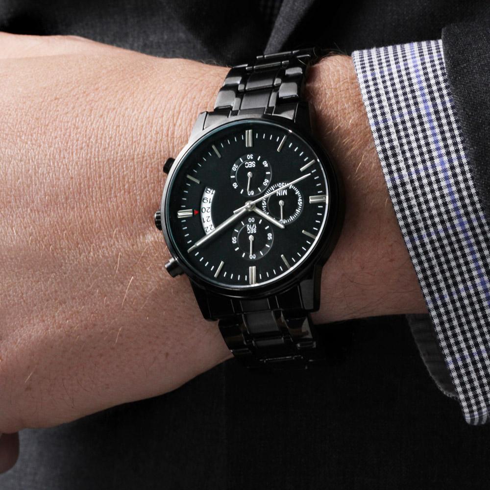 Customized Black Chronograph Watch.