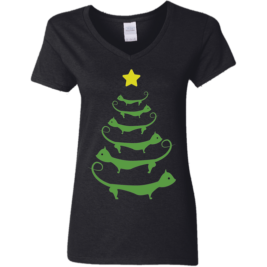 Cat Christmas Tree - Ladies V Neck.
