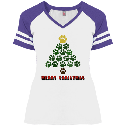 Christmas Tree Paws - Varsity Ladies V-Neck T-Shirt Rescuers Club