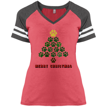 Christmas Tree Paws - Varsity Ladies V-Neck T-Shirt Rescuers Club