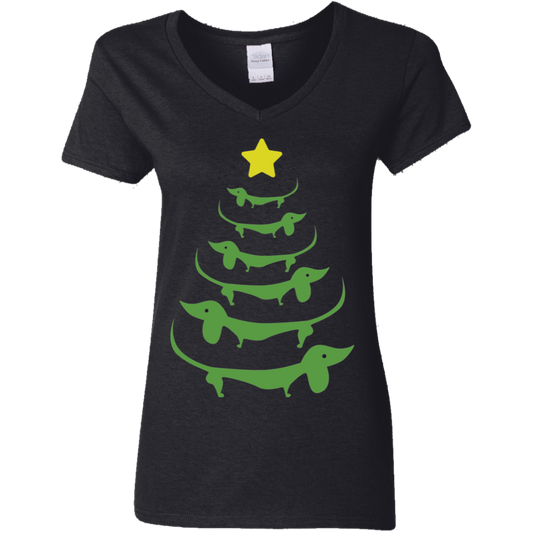 Dog Christmas Tree - Ladies V Neck.