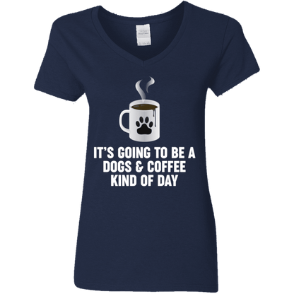 Dogs And Coffee - Ladies V Neck.
