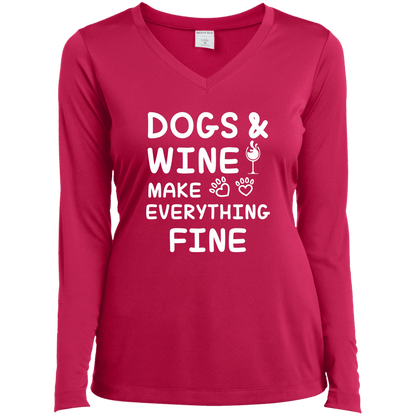 Dogs And Wine  - Long Sleeve Ladies V Neck.