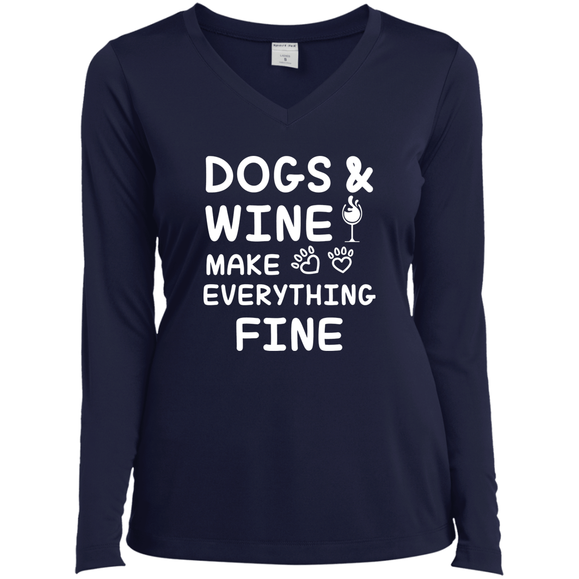 Dogs And Wine  - Long Sleeve Ladies V Neck.