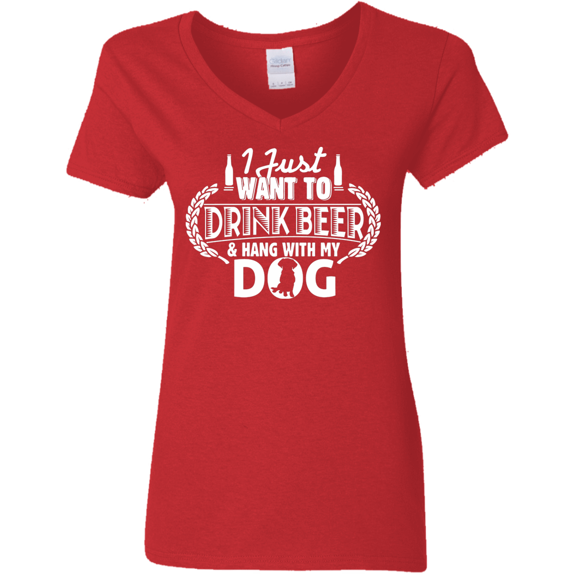 Drink Beer hang With My Dog - Ladies V Neck.