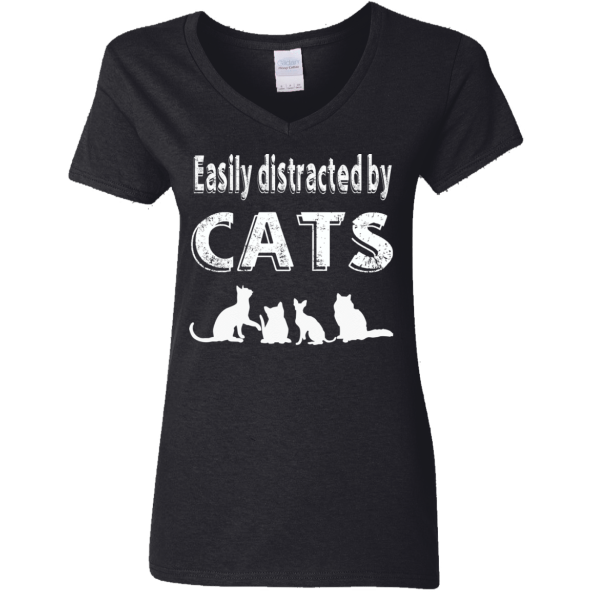 Easily Distracted By Cats - Ladies V Neck.