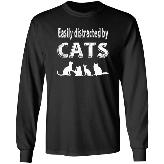 Easily Distracted By Cats - Long Sleeve T Shirt Rescuers Club