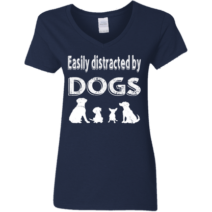 Easily Distracted By Dogs - Ladies V Neck.