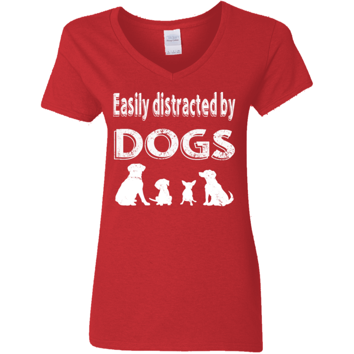 Easily Distracted By Dogs - Ladies V Neck.