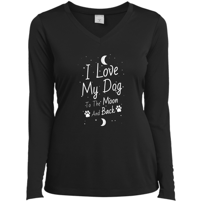 I Love My Dog To The Moon And Back  - Long Sleeve Ladies V Neck.