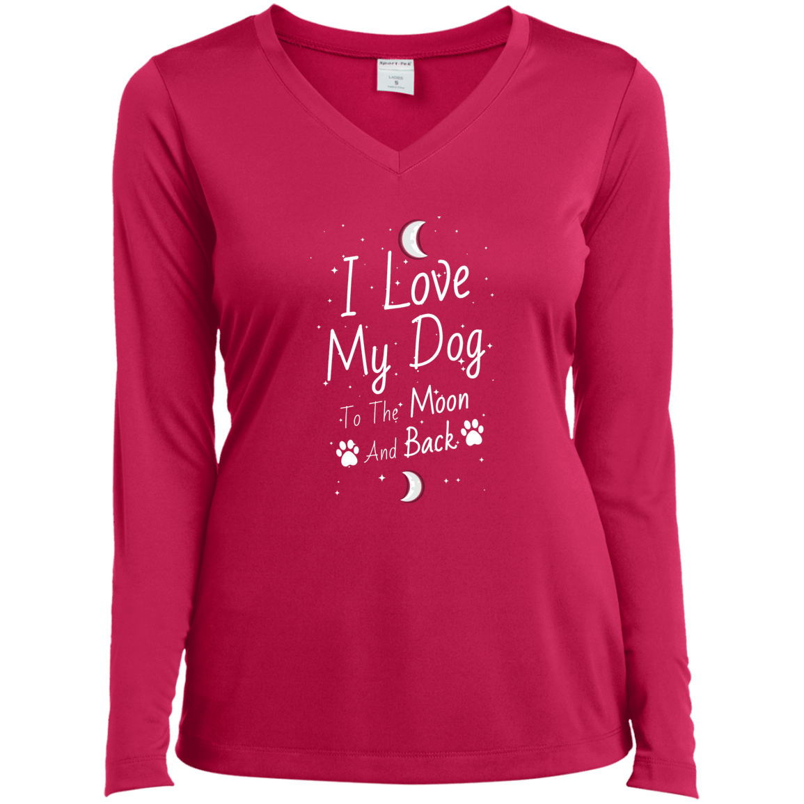 I Love My Dog To The Moon And Back  - Long Sleeve Ladies V Neck.