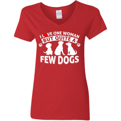 Love One Woman Few Dogs - Ladies V Neck.
