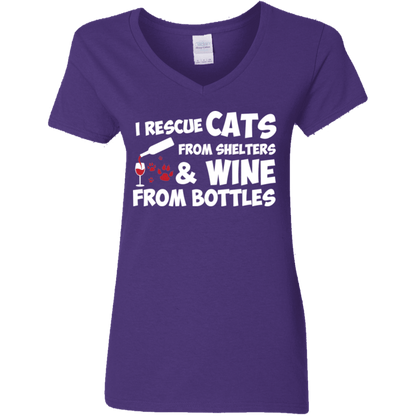 I Rescue Cats And Wine - Ladies V Neck.