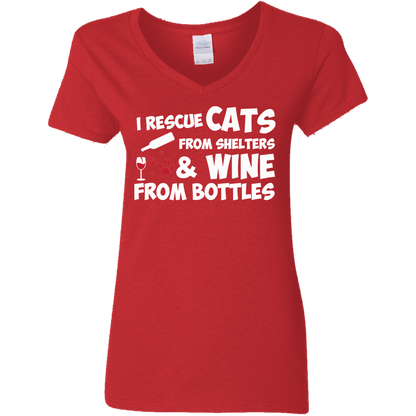 I Rescue Cats And Wine - Ladies V Neck.
